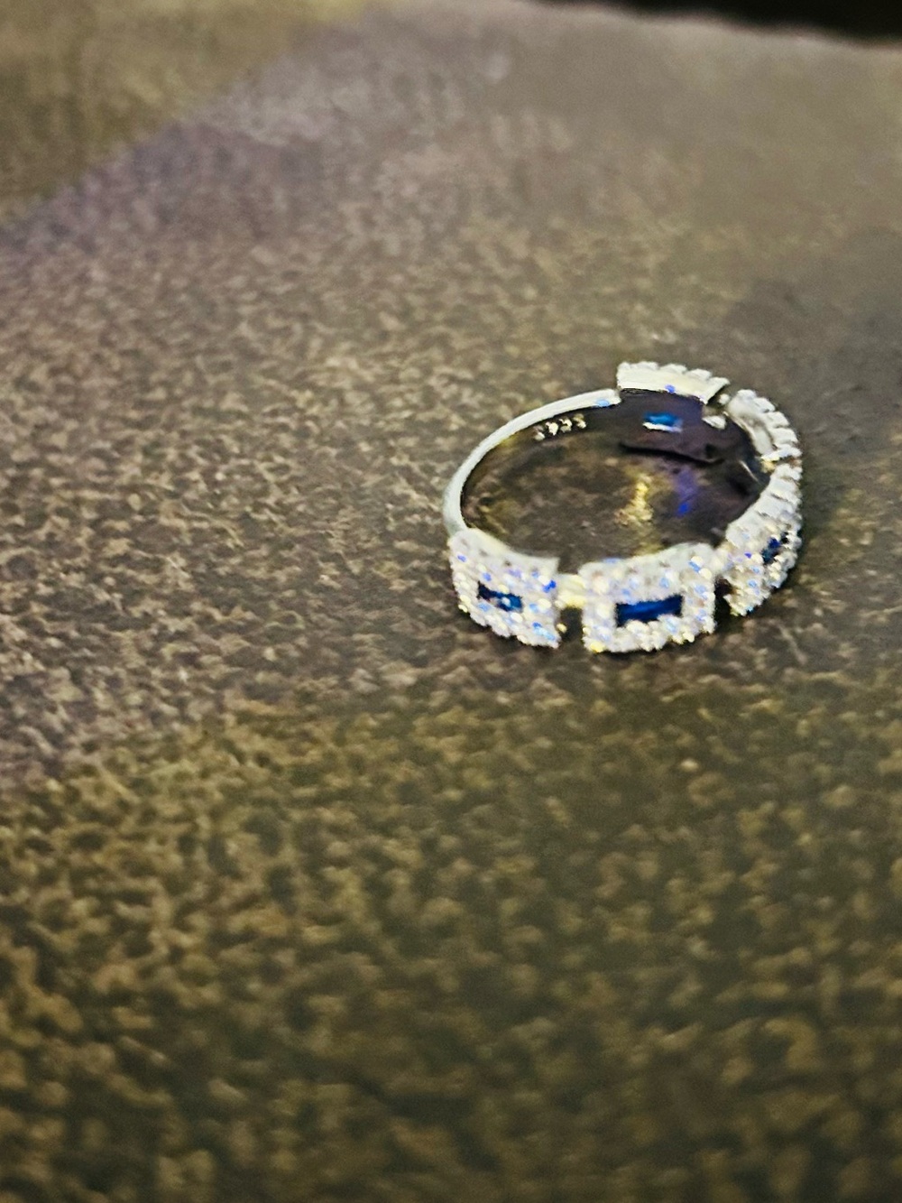 Sterling Silver Sapphire and Moissanite Ring with Clear Halo - Women Jewelry